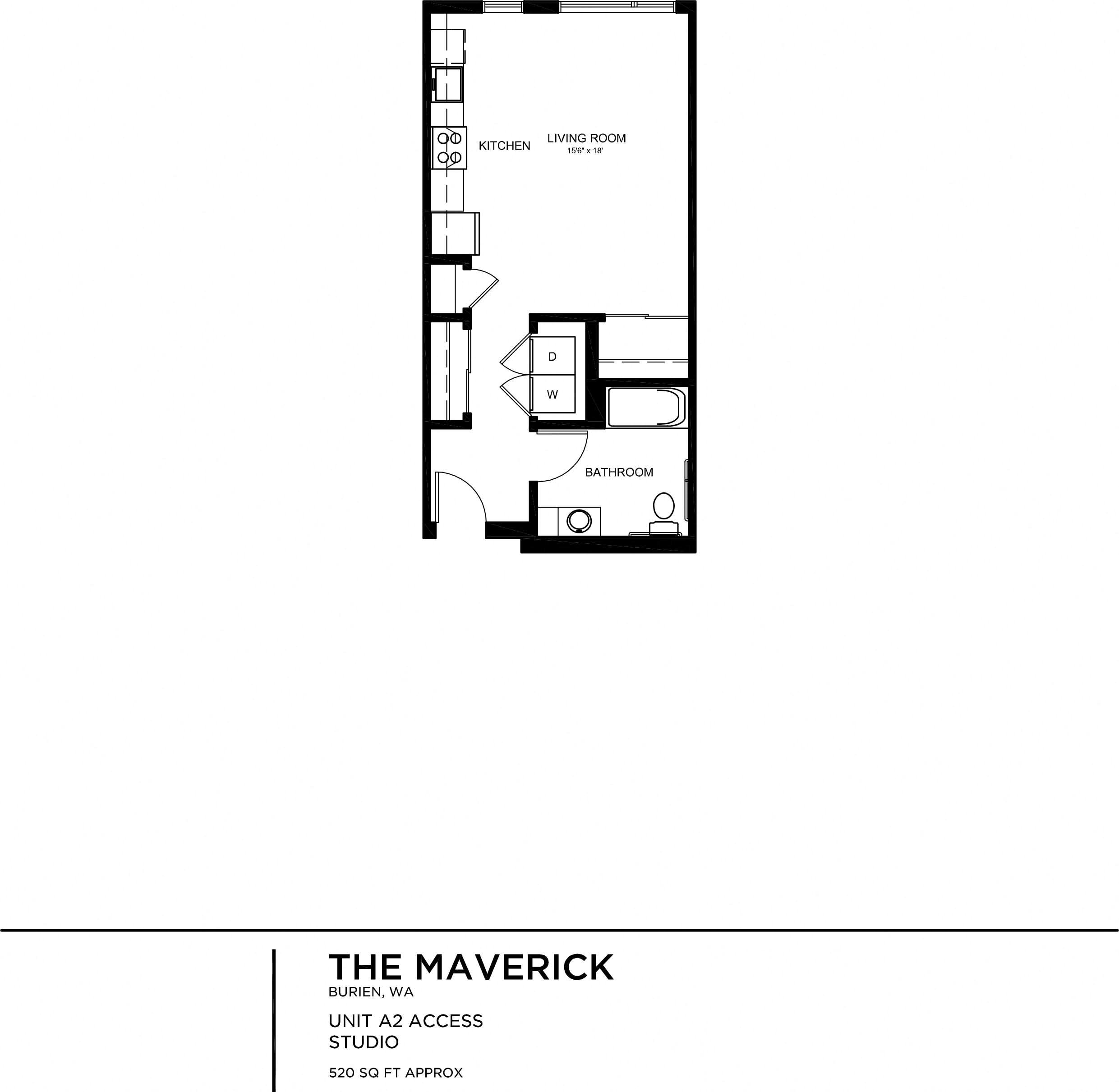Floor plan for studio, 1 bath, 518 sqft